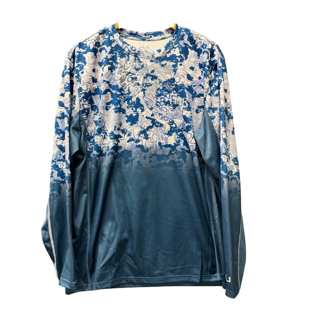 Huk Fishing Shirt Mens Large Icon X Tide Change Blue Camo Performance Tee